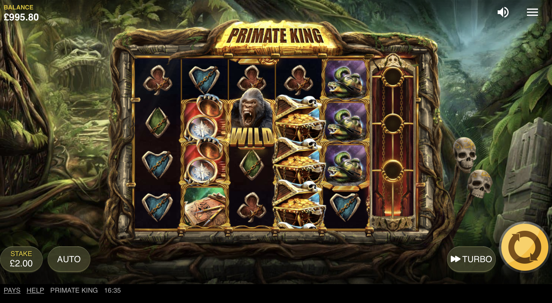 เล่นเกมสล็อตออนไลน์ Primate King กราฟฟิกสมจริง สีแจ่ม